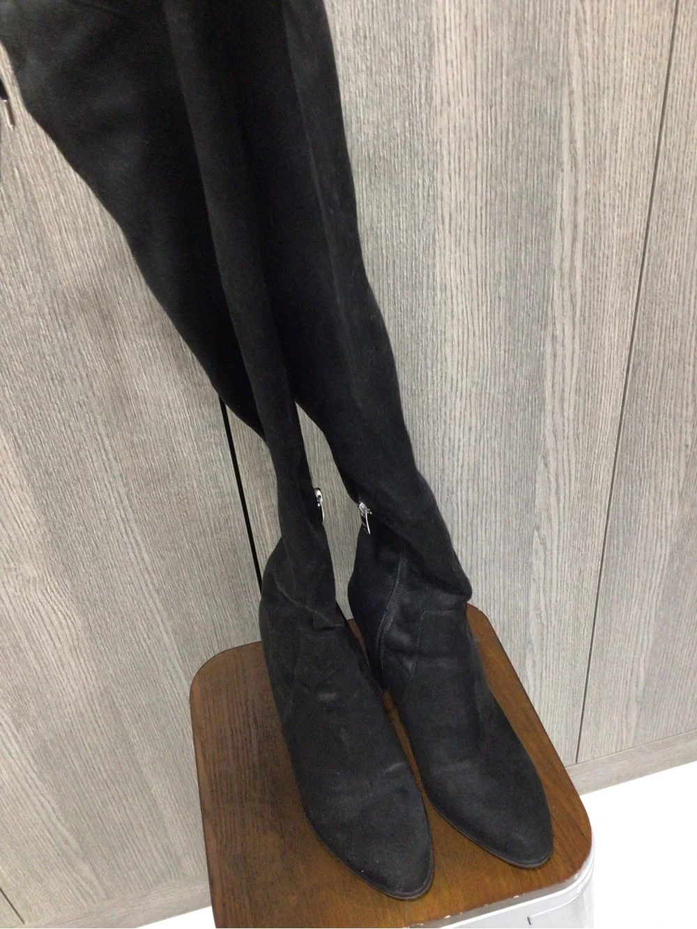 Marc Fisher Black Over-The-Knee Pointed-Toe Zip Boots
